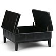 Simpli Home Dover Faux Leather Coffee Table Storage Ottoman in Black