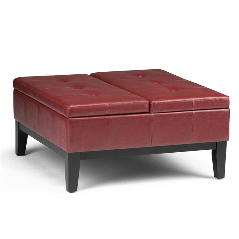 Faux Leather Coffee Table Storage Ottoman in Red - AXCOT ...