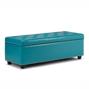 Hamilton 48&quot WDTransitional Storage Ottoman in Mediterranean Blue Vegan Leather