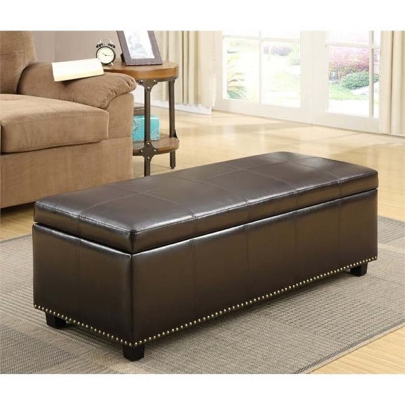 Simpli Home Kingsley Storage Bench in Brown