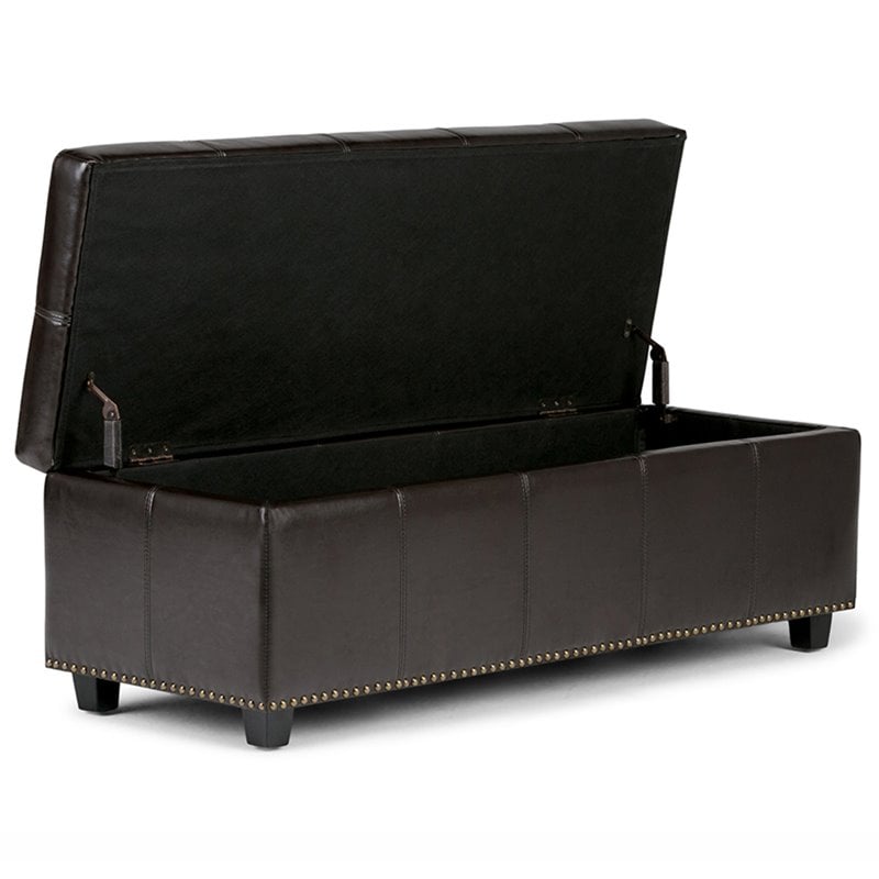 Simpli Home Kingsley Storage Bench in Brown