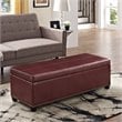 Simpli Home Kingsley Faux Leather Storage Bench in Radicchio Red