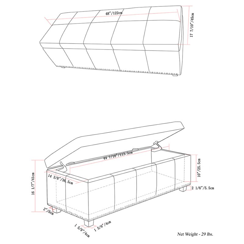 Simpli Home Kingsley Faux Leather Storage Bench in Radicchio Red