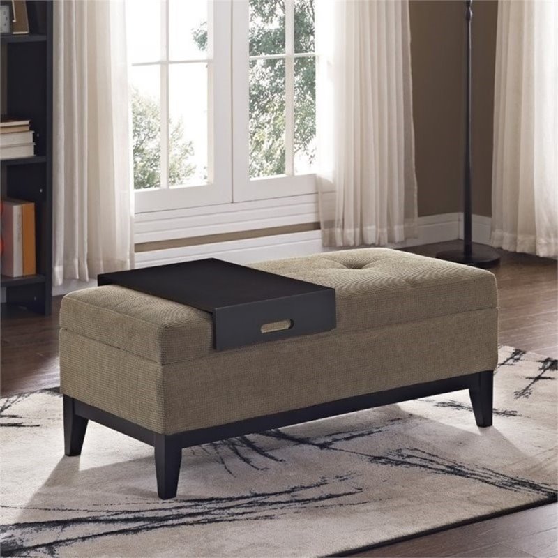 Simpli Home Oregon Storage Bench With Tray In Khaki Beige 3axcot