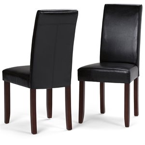 simpli home acadian parson dining chair (set of 2) midnight black faux leather