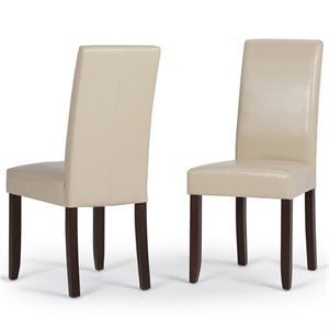 simpli home acadian transitional parson dining chair (set of 2) in satin cream faux leather
