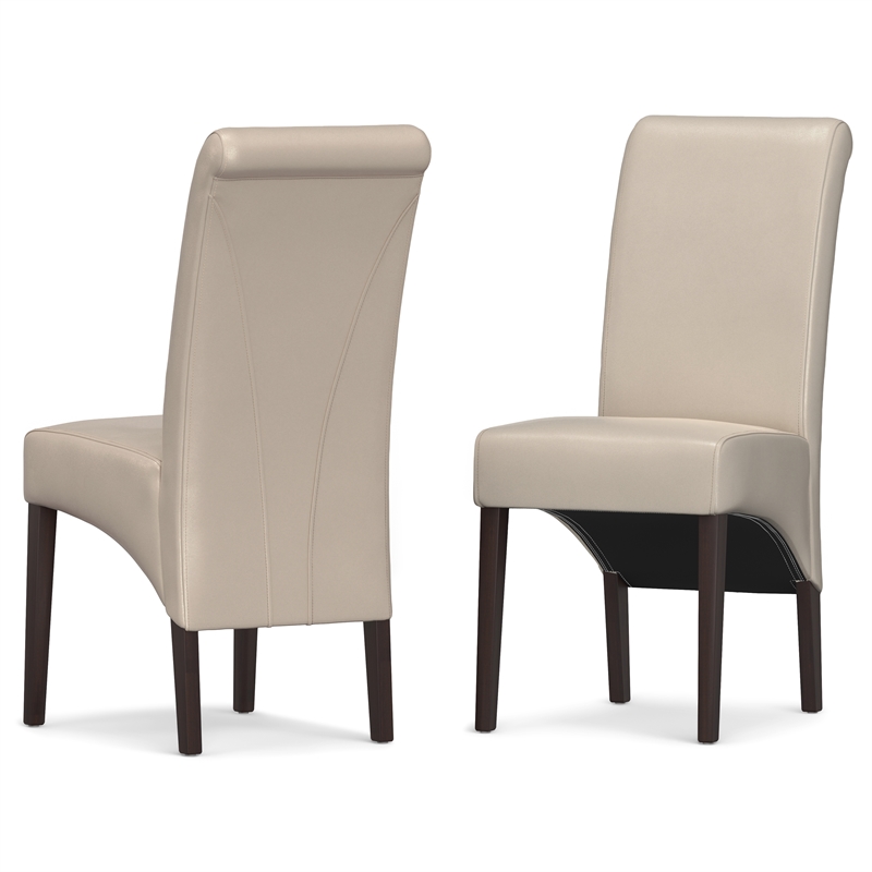 Avalon Transitional Deluxe Parson Dining Chair (2pc) in Satin Cream Faux Leather