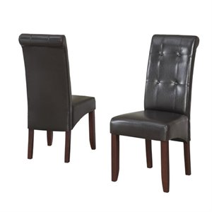 simpli home cosmopolitan faux leather tufted parson dining side chair (set of 2)