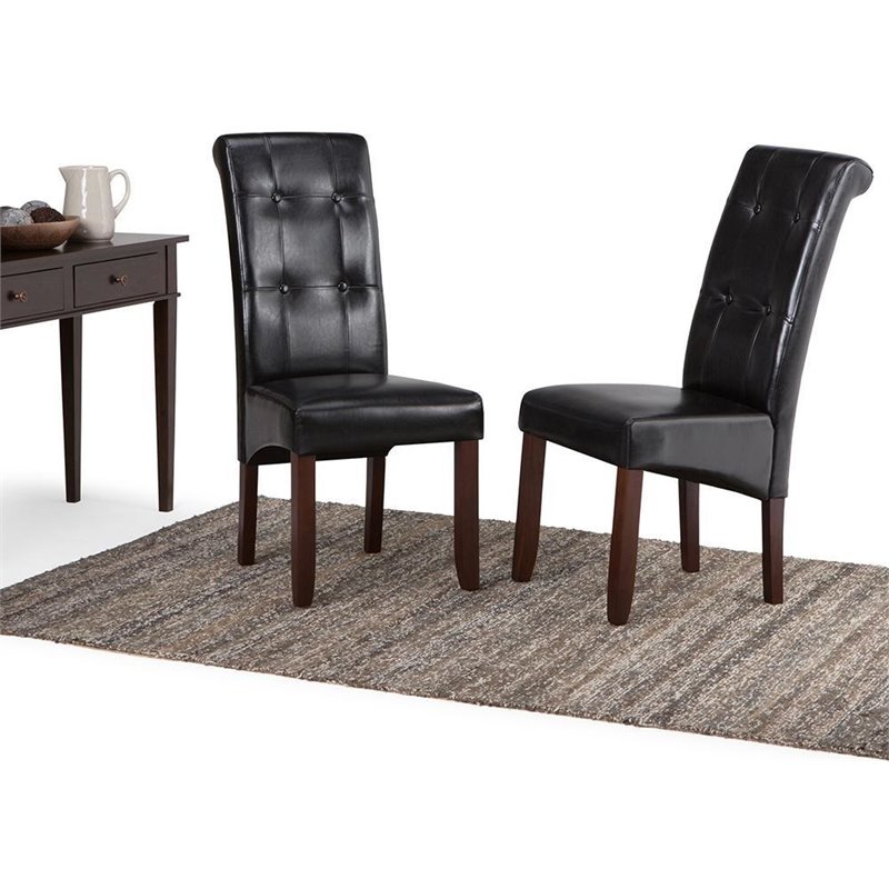 Cosmopolitan Transitional Tufted Parson Chair (Setof 2) in Black Faux Leather