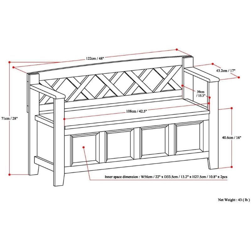 Amherst 48 inch Wide Solid Wood Transitional Entryway Bench in Black