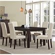 Simpli Home Acadian Transitional 7 Pc Dining Set with 6 Upholstered Parson Chairs in Satin Cream Faux Leather