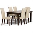 Simpli Home Acadian Transitional 7 Pc Dining Set with 6 Upholstered Parson Chairs in Satin Cream Faux Leather