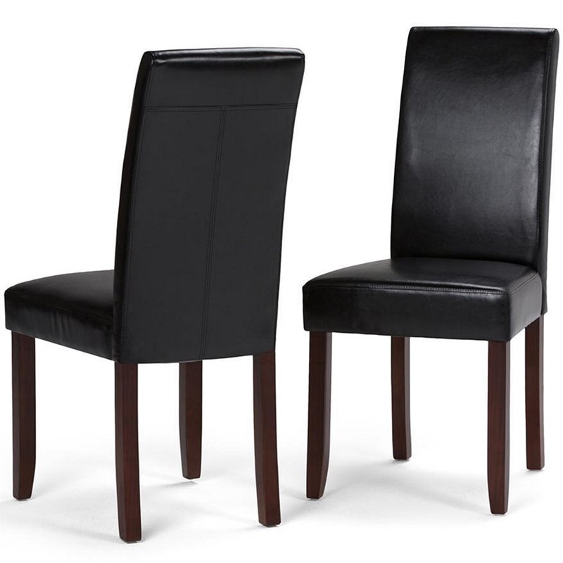 Simpli Home Acadian Transitional 9 Pc Dining Set with 8 Upholstered Parson Chairs in Midnight Black Faux Leather