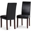 Simpli Home Acadian Transitional 9 Pc Dining Set with 8 Upholstered Parson Chairs in Midnight Black Faux Leather