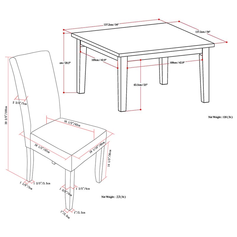 Simpli Home Acadian Transitional 9 Pc Dining Set with 8 Upholstered Parson Chairs in Midnight Black Faux Leather