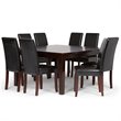 Simpli Home Acadian Transitional 9 Pc Dining Set with 8 Upholstered Parson Chairs in Midnight Black Faux Leather