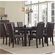 Simpli Home Acadian Transitional 9 Pc Dining Set with 8 Upholstered Parson Chairs in Tanners Brown Faux Leather