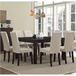 Simpli Home Acadian Transitional 9 Pc Dining Set with 8 Upholstered Parson Chairs in Satin Cream Faux Leather