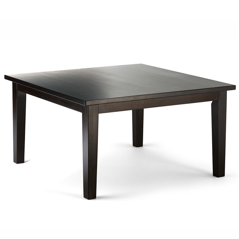 Simpli Home Acadian Transitional 9 Pc Dining Set with 8 Upholstered Parson Chairs in Satin Cream Faux Leather