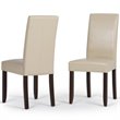 Simpli Home Acadian Transitional 9 Pc Dining Set with 8 Upholstered Parson Chairs in Satin Cream Faux Leather