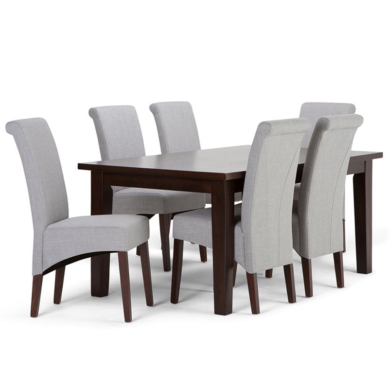Simpli Home Avalon Transitional 7 Pc Dining Set with 6 Upholstered