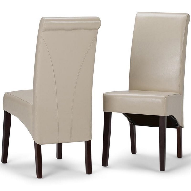 Avalon 9 Pc Dining Set with 6 Dining Chairs in Satin Cream Faux Leather