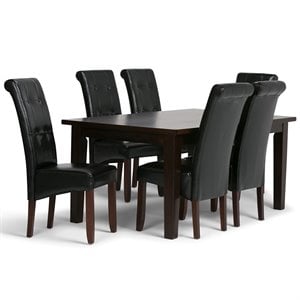 Cosmopolitan 7 Pc Dining Set with 6 Dining Chairs in Midnight Black Faux Leather