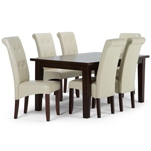 Cosmopolitan 7 Pc Dining Set with 6 Dining Chairs in Cream Faux Leather