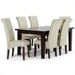Cosmopolitan 7 Pc Dining Set with 6 Dining Chairs in Cream Faux Leather