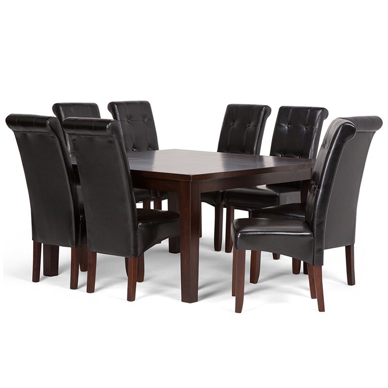 Cosmopolitan 9 Pc Dining Set with 8 Dining Chairs in Midnight Black Faux Leather