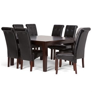 Cosmopolitan 9 Pc Dining Set with 8 Dining Chairs in Midnight Black Faux Leather