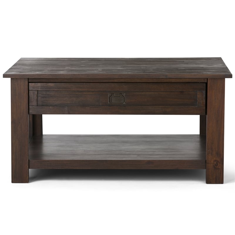 Simpli Home Monroe Coffee Table in Distressed Charcoal Brown