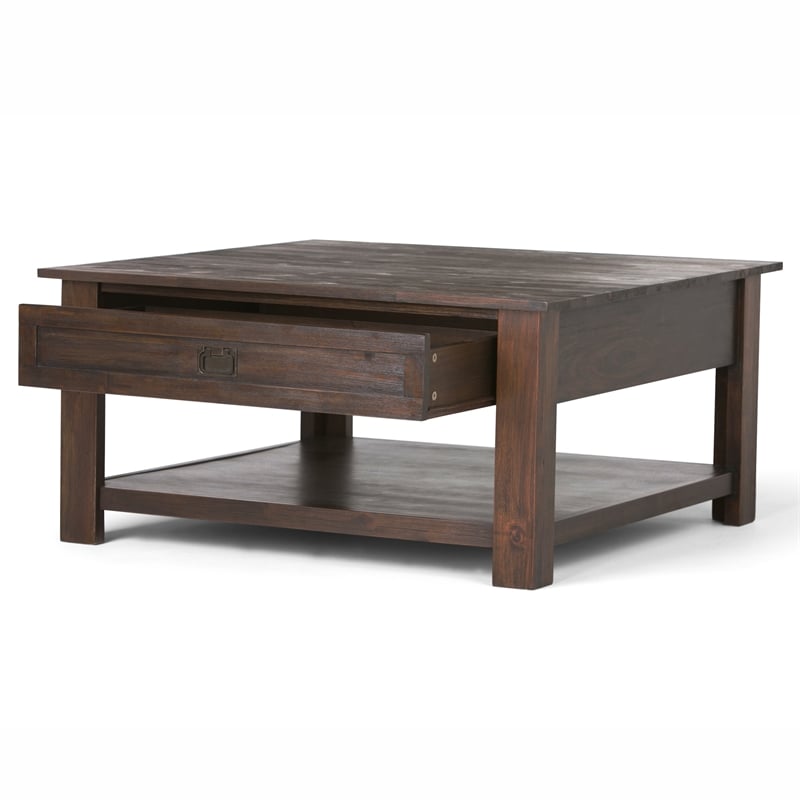 Simpli Home Monroe Coffee Table in Distressed Charcoal Brown