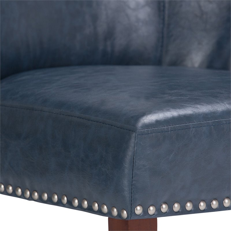 Simpli Home Jamestown Leather Accent Chair in Denim Blue AXCCHR009DBU