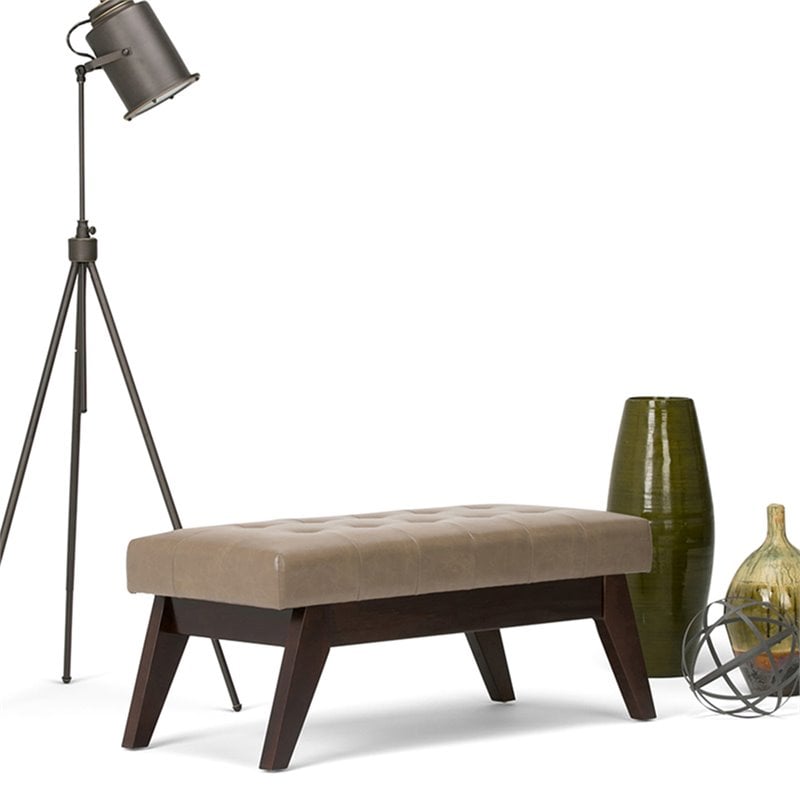 Draper 40 in W Solidwood Modern Tufted Ottoman Bench in Ash Blonde Faux Leather