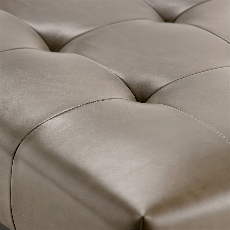 Draper 40 in W Solidwood Modern Tufted Ottoman Bench in Ash Blonde Faux Leather