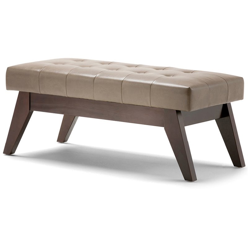 Draper 40 in W Solidwood Modern Tufted Ottoman Bench in Ash Blonde Faux Leather