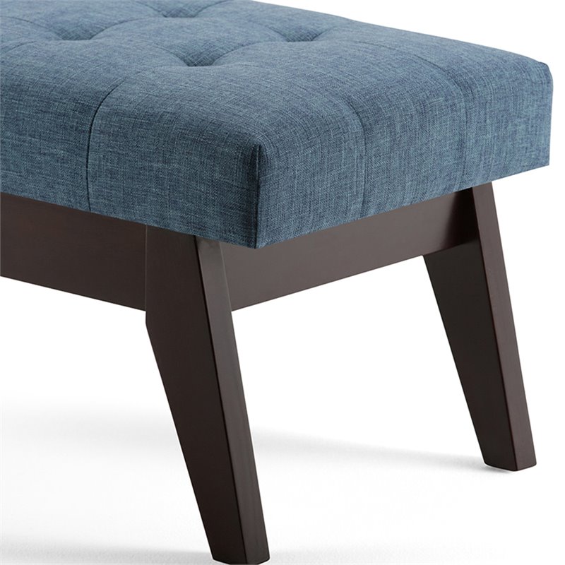 Draper 40 in. W Solidwood Tufted Ottoman Bench in Denim Blue Linen Look Fabric