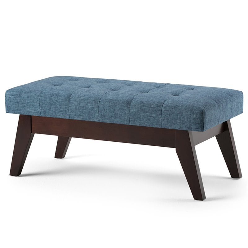 Simpli Home Draper Mid Century Tufted Living Room Bench In Denim Blue 3axcot 249 Dbu