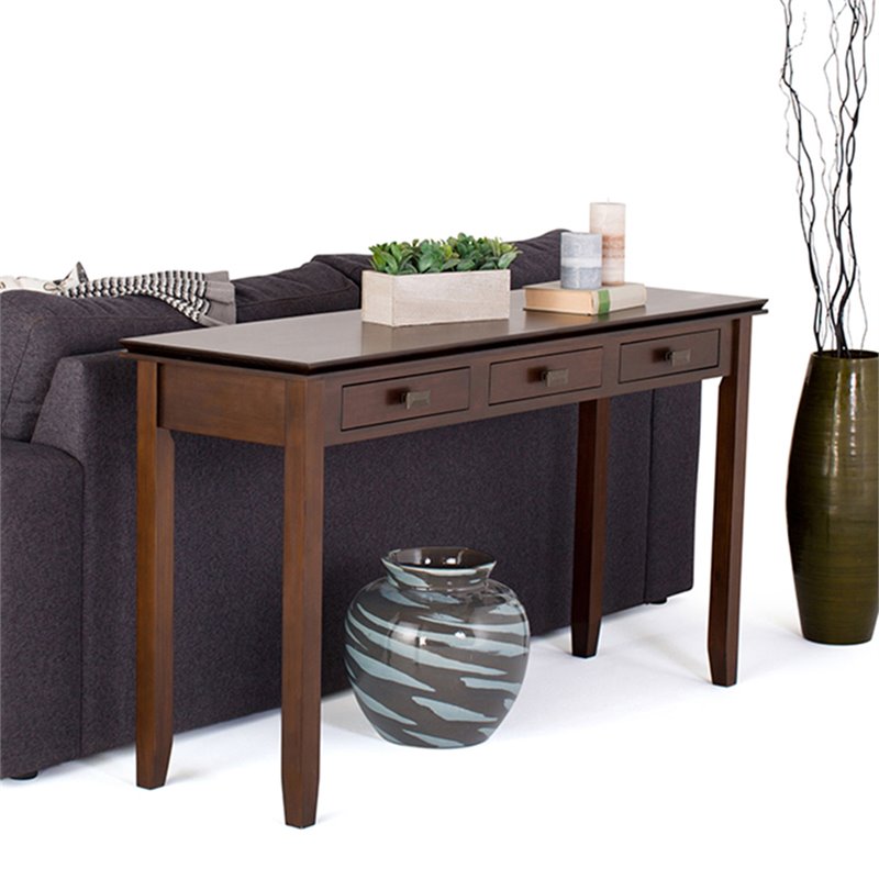 Simpli Home Artisan Wide Console Table in Medium Auburn Brown AXCHOL014