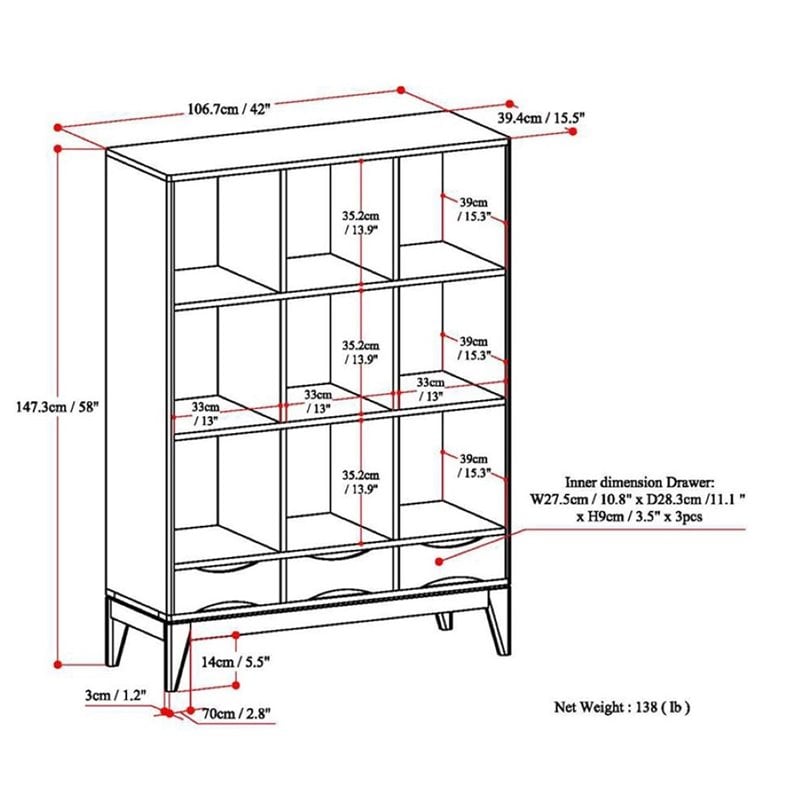 Simpli Home Harper Solid Hardood Cube Storage Bookcase in Walnut Brown