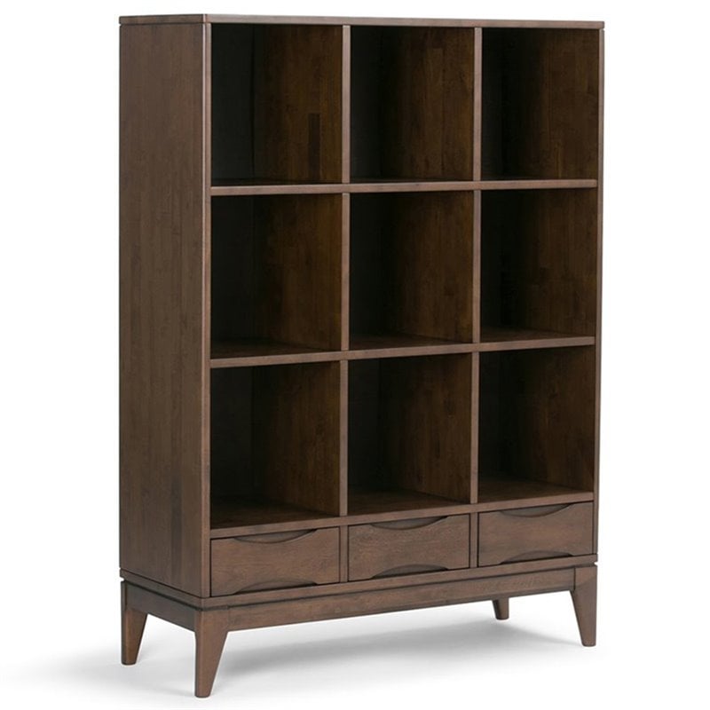 Simpli Home Harper Solid Hardood Cube Storage Bookcase in Walnut Brown