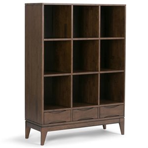 simpli home harper solid hardood cube storage bookcase in walnut brown