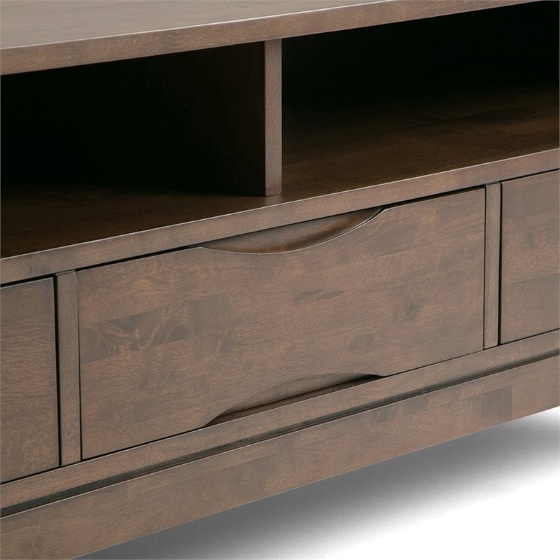 Harper 60 W Solid Wood Modern Tv Media Stand In Walnut Brown For Tvs