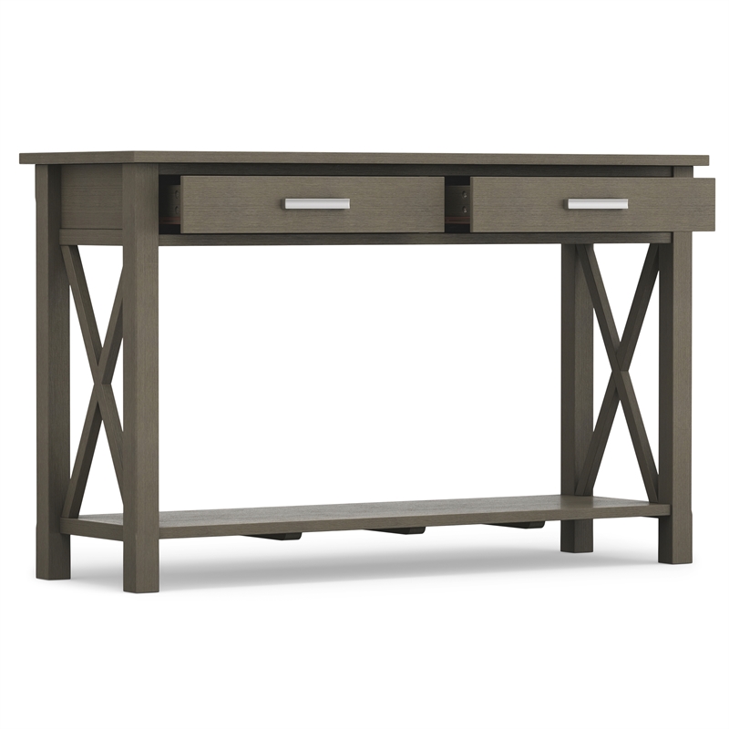 Simpli Home Kitchener Console Table in Farmhouse Gray