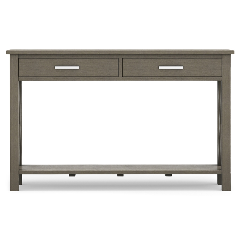 Simpli Home Kitchener Console Table in Farmhouse Gray