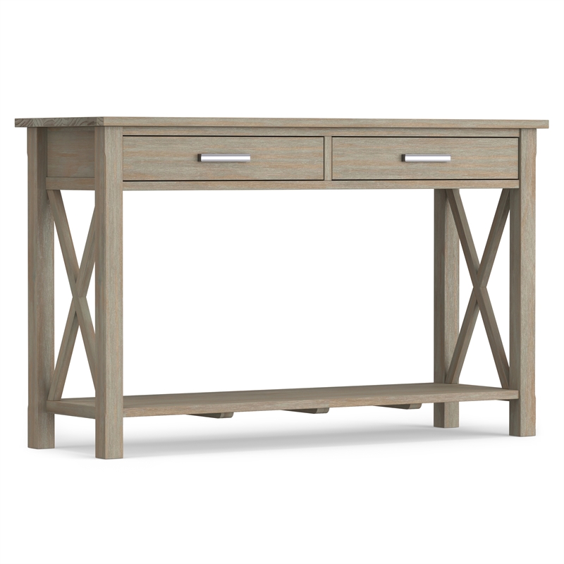 Simpli Home Kitchener Console Table in Distressed Gray