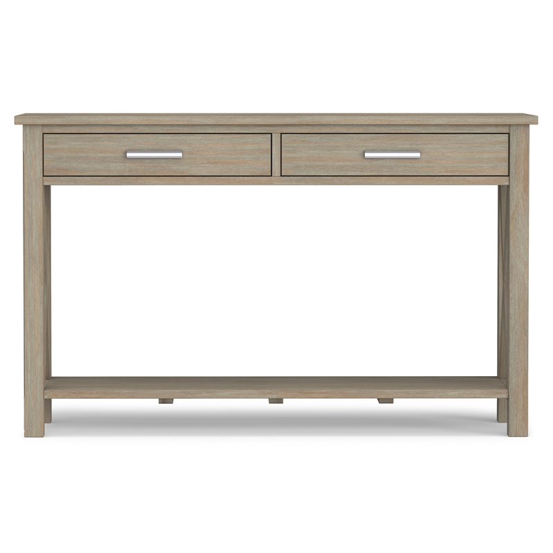 Simpli Home Kitchener Console Table in Distressed Gray