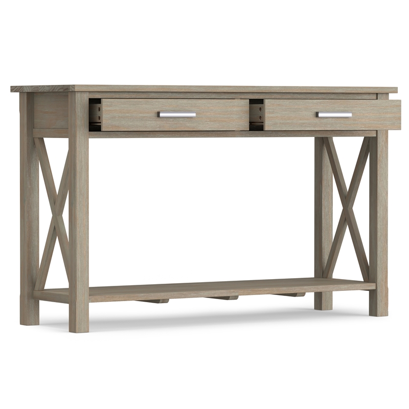 Simpli Home Kitchener Console Table in Distressed Gray