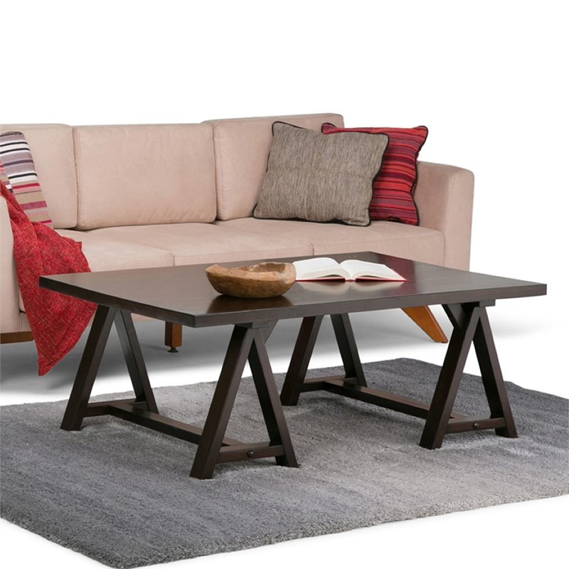 Simpli Home Sawhorse Coffee Table In Dark Chestnut Brown